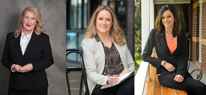 Corporate headshots of three businesswomen, one taken indoors and the other two outdoors in and around Geelong. 