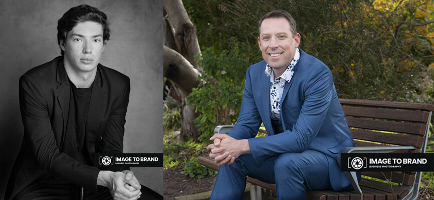Image of two actors having their headshots updated. One is in black and white taken in a studio by a Geelong photographer and the other was taken outside on location, also in Geelong. Update your actors headshot. 